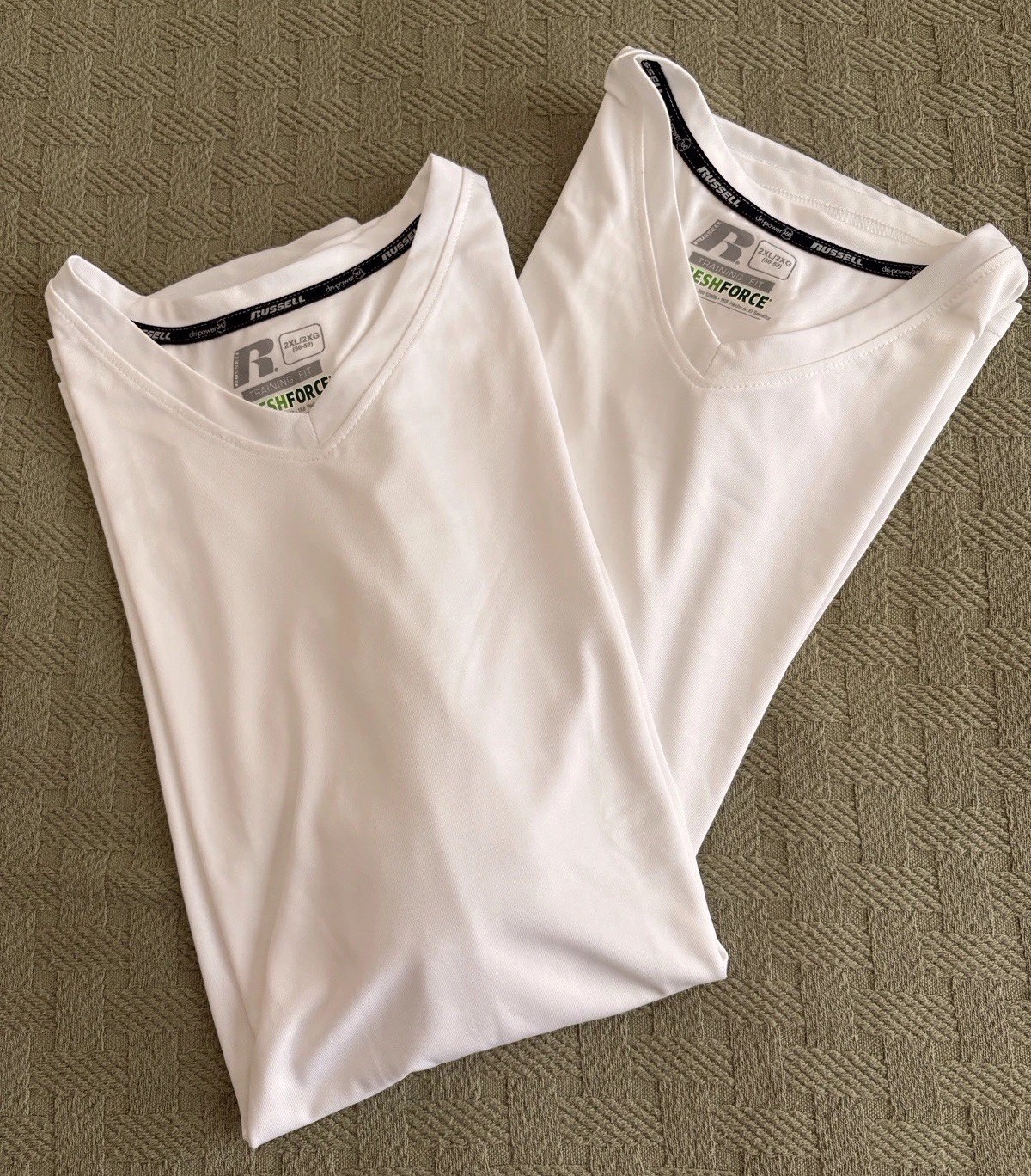 Lot Of Two! Russell Athletic Training Fit Dri-Power 360 Force White V-neck 2XL gallery