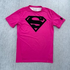 Under Armour Superman Compression Shirt Adult XL Pink Alter Ego Logo Tee Gym Men