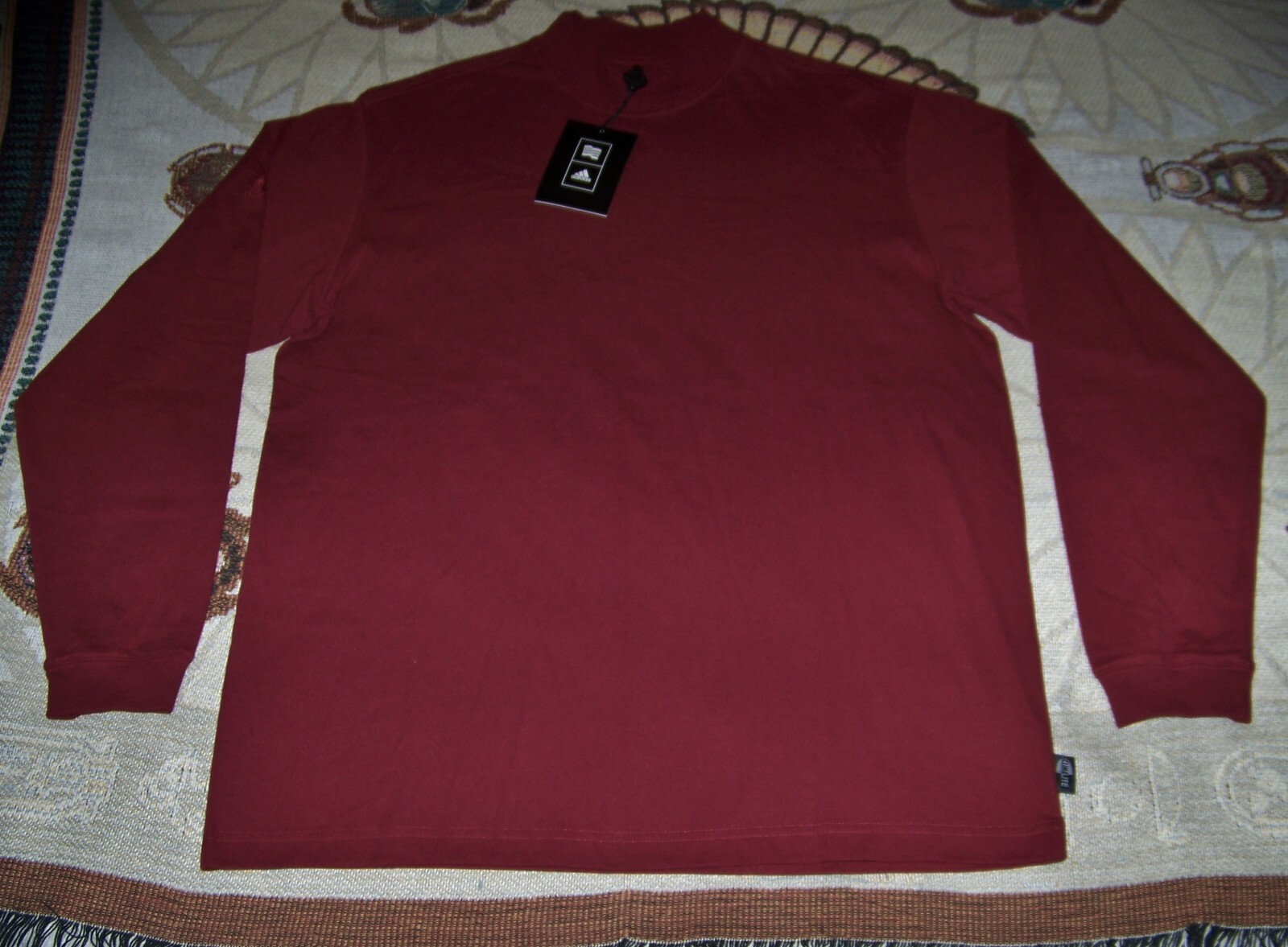 NEW ADIDAS CLIMALITE Cotton & Polyester Long Sleeve Mock Collar Golf Shirt Red S gallery