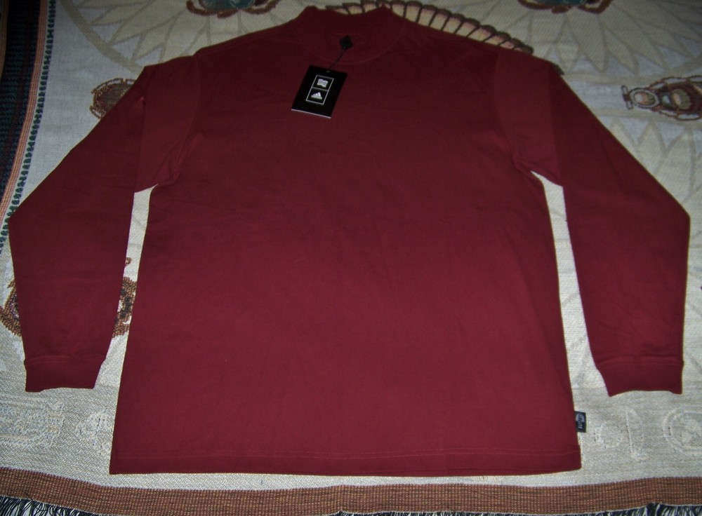 NEW ADIDAS CLIMALITE Cotton & Polyester Long Sleeve Mock Collar Golf Shirt Red S