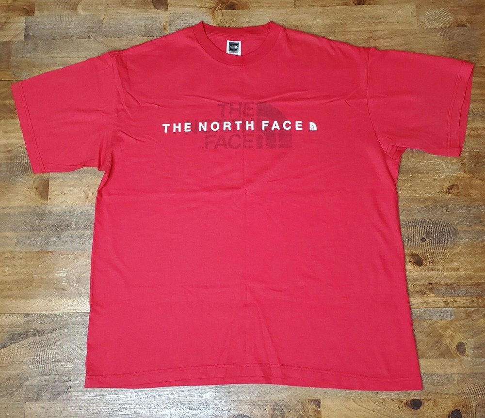 Vintage Men's The North Face Faded Graphic Half Dome Logo Red Shirt Size XL