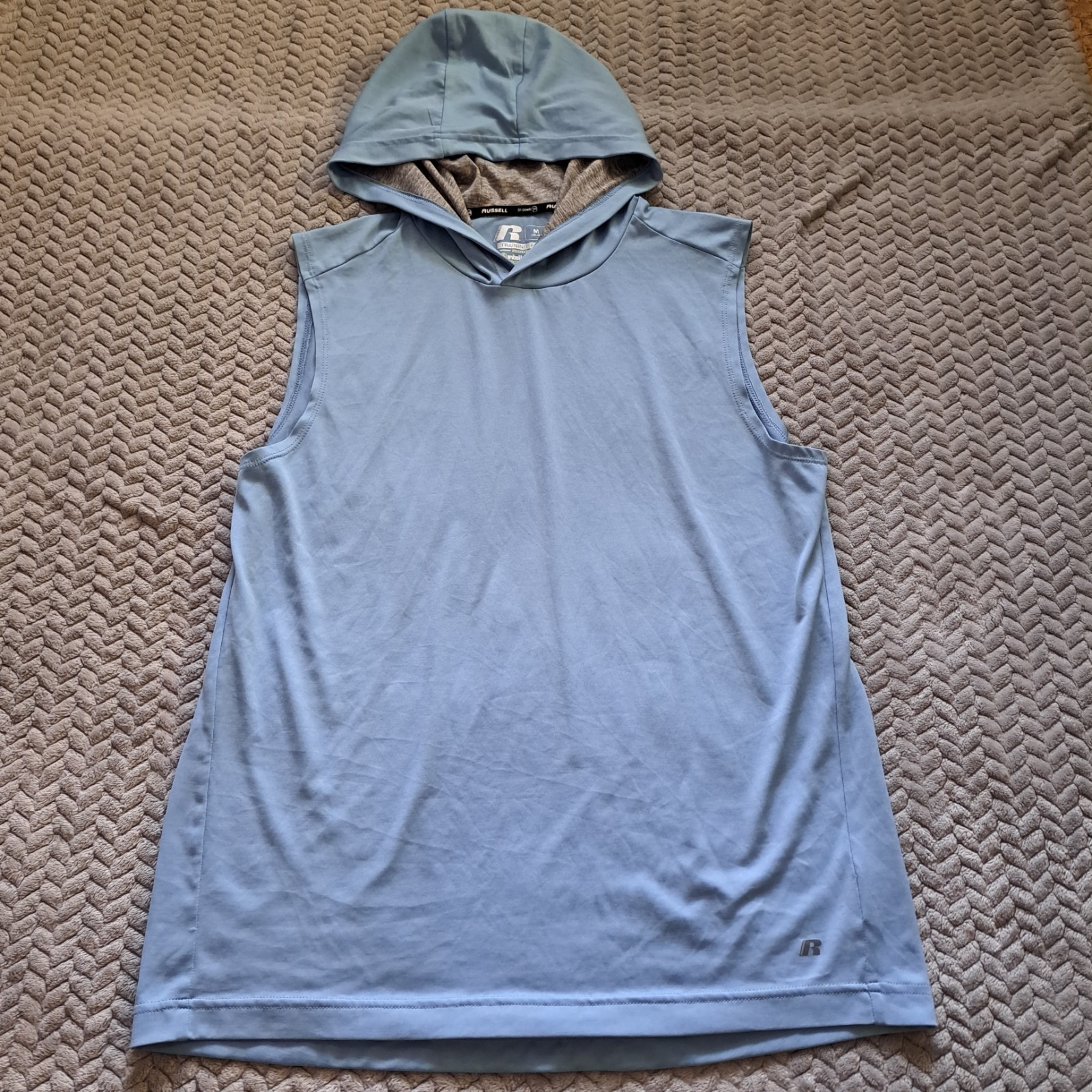 Russell Athletic Light Blue, Sleeveless Shirt With Hoodie, Size Medium gallery