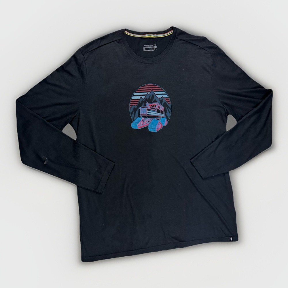 Smartwool Men's Snowcat Trek Long Sleeve Graphic Tee XL Black Merino Wool Blend
