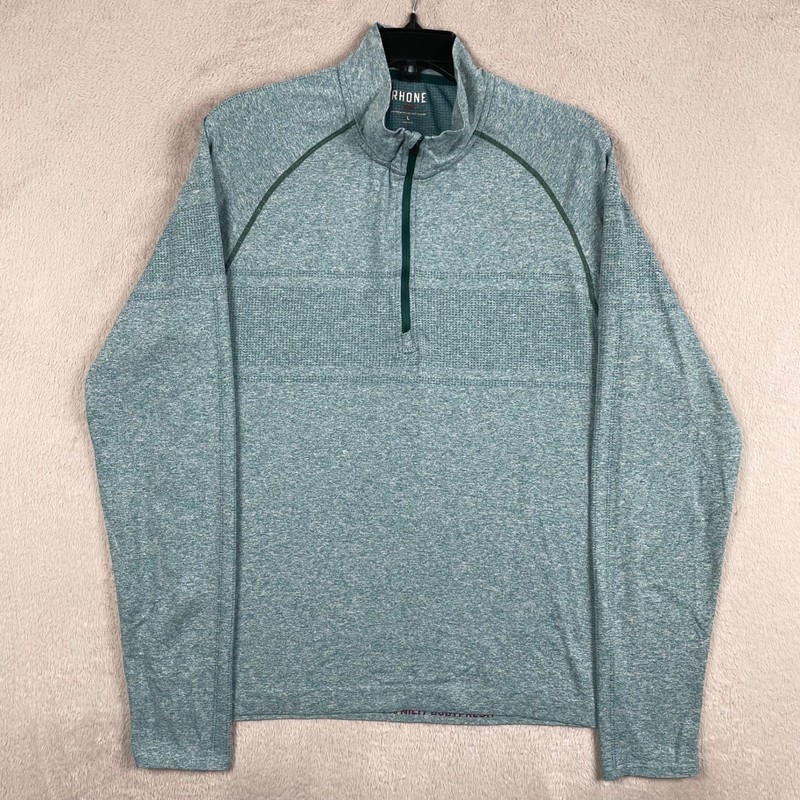 Rhone Quarter Zip Pullover Mens Large Green Celliant Seamless 1/4 Zip Gym Run gallery
