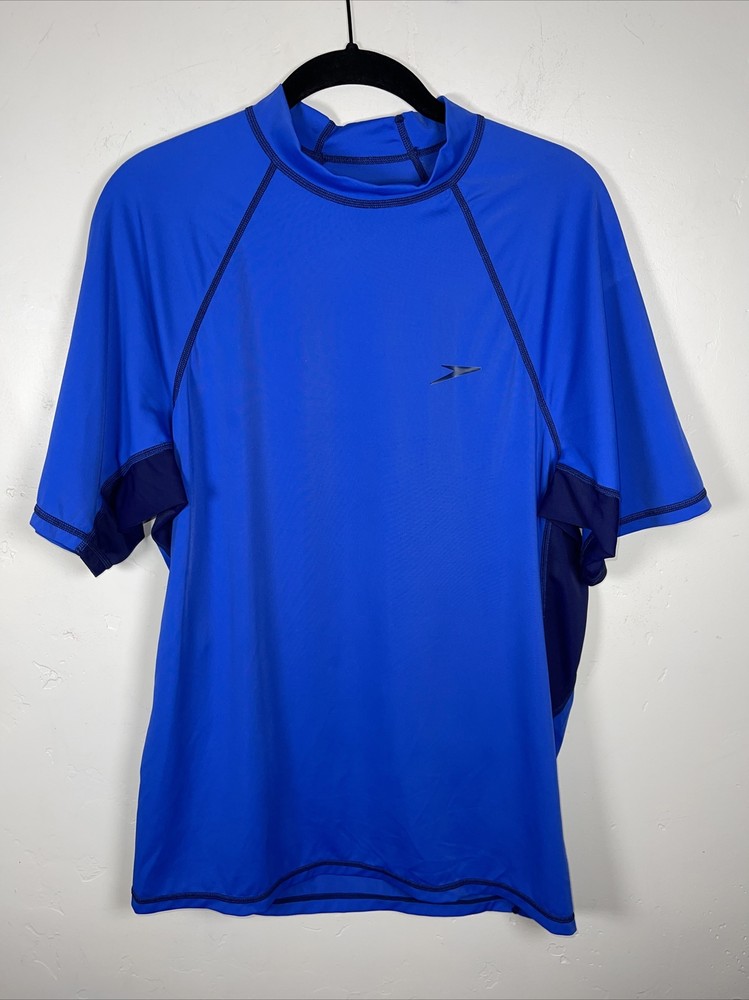 Speedo Men's Medium Polyester UV Block the Burn Short Sleeve Blue T Shirt