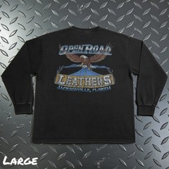 VTG Open Road Leathers Eagle Biker Long Sleeve T Shirt Hanes Beefy-T Mens LARGE