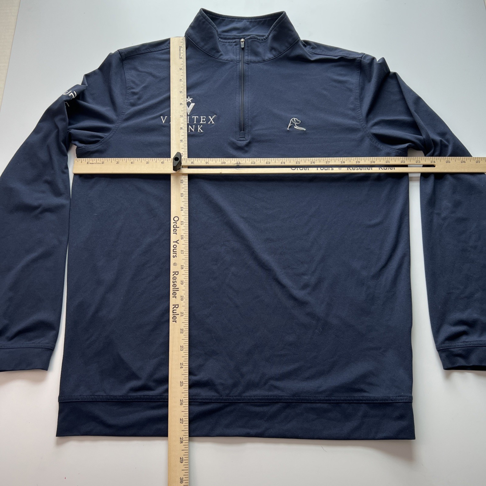 Rhoback 1/4 Zip Pullover Men's Medium Navy Performance Stretch w/ Sponsor Logos gallery