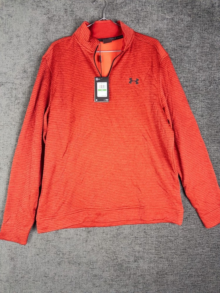 NWT Under Armour Storm Golf Pullover Mens L Orange Fleece Performance Q Zip