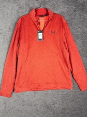 NWT Under Armour Storm Golf Pullover Mens L Orange Fleece Performance Q Zip