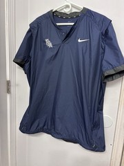 Nike Navy Black Mesh V-Neck Short Sleeve Workout Shirt Logo Dri Fit Toggle XL