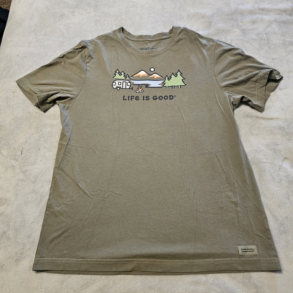 Life Is Good Shirt Mens Medium Green Short Sleeves Pullover Tee Jake Hiking