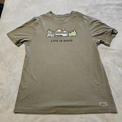 Life Is Good Shirt Mens Medium Green Short Sleeves Pullover Tee Jake Hiking