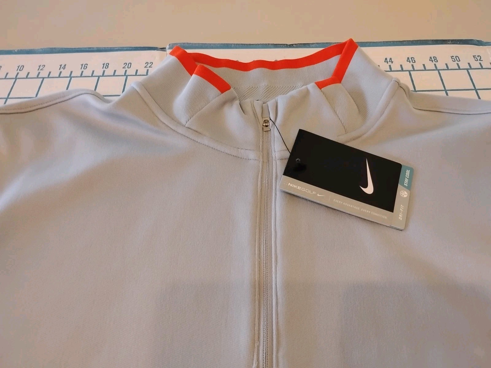 MENS XLARGE NIKE GRAY/ORANGE ACCENT LS ZIP COLLAR SHIRT - NWT gallery