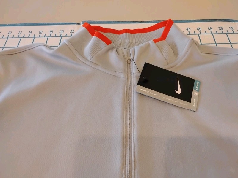 MENS XLARGE NIKE GRAY/ORANGE ACCENT LS ZIP COLLAR SHIRT - NWT gallery