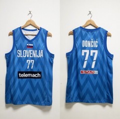 2023 Doncic Dončić #77 Slovenia Slovenija Basketbal Jersey Blue Youth Men