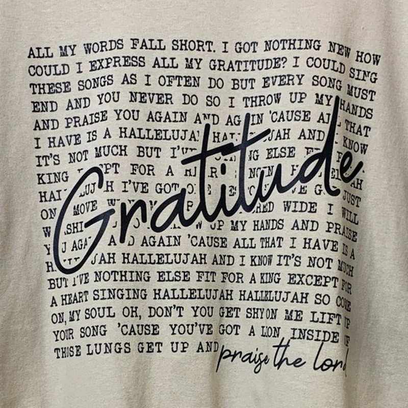 New Hand Printed Mens 2XL Tan Gratitude Bible Quote Short Sleeve Cotton Tee gallery