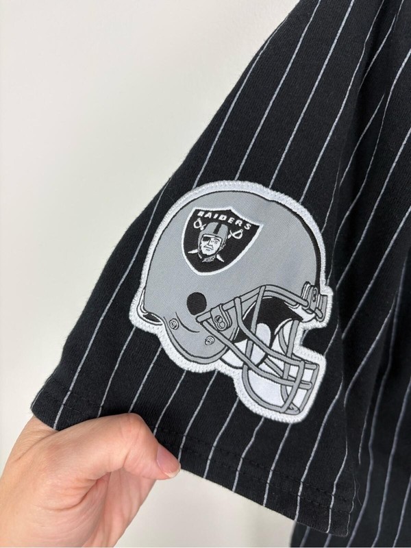 NFL Black Pinstripe Oakland Raiders Hooded Button-Up Jersey XS Good Condition gallery