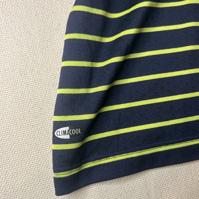 Adidas ClimaCool navy blue and neon green Striped 3 Button Polo Shirt Men's XL gallery
