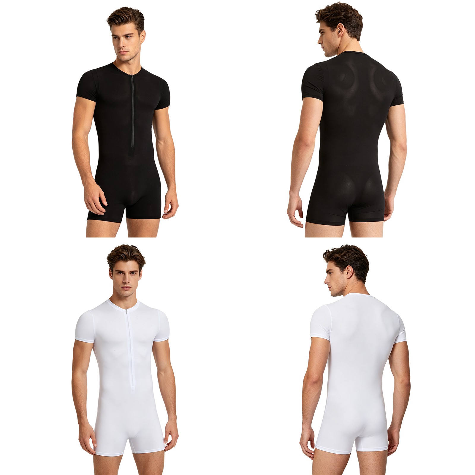 Men One Piece Zipper Front Gym Rompers Leotard Activewear Undershirts Underwear gallery