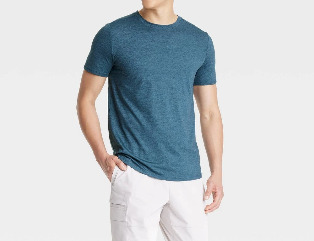 Short Sleeve Soft Stretch T-Shirt Wicking All in Motion Navy Heather MEDIUM gallery