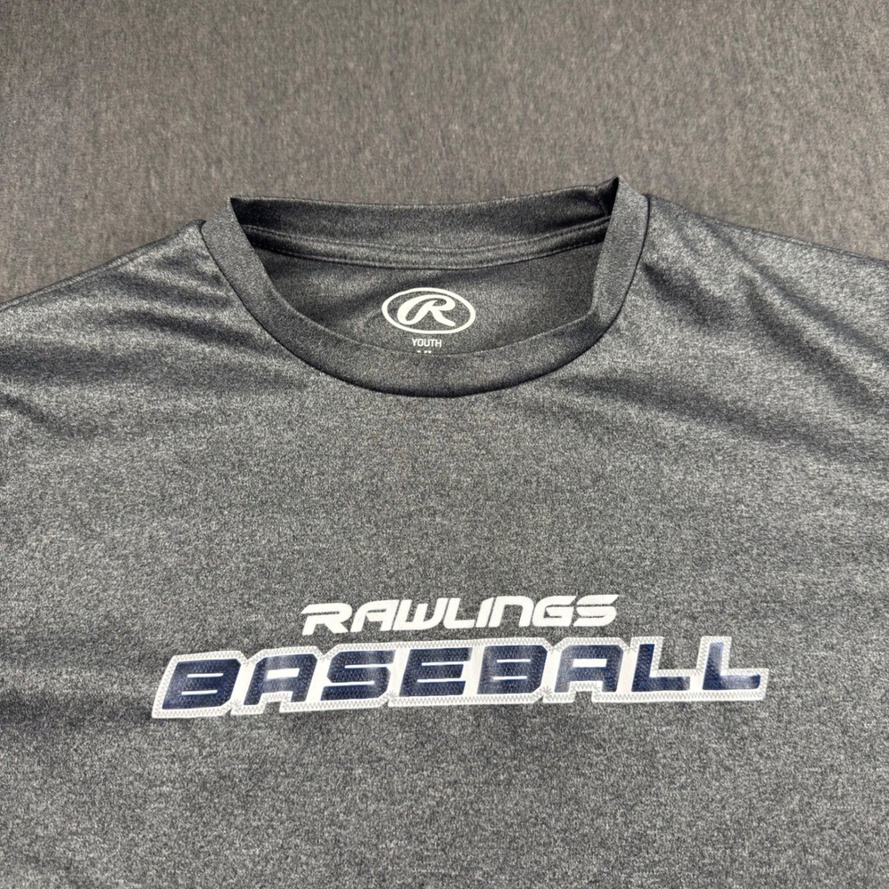 Rawlings Baseball Shirt Mens Youth XL Gray Navy Blue 3/4 Sleeve Athletic Tee