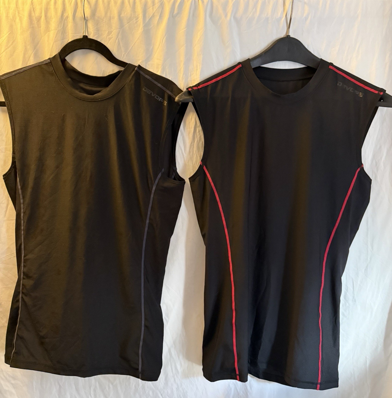 Devops Men's Pair Of Two Sleeveless Compression Shirt Red And Black Size L gallery