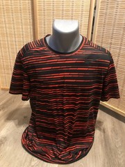 Nike SS Men’s Short Sleeve Shirt Dri-Fit Large L Black and Red Striped Fitted