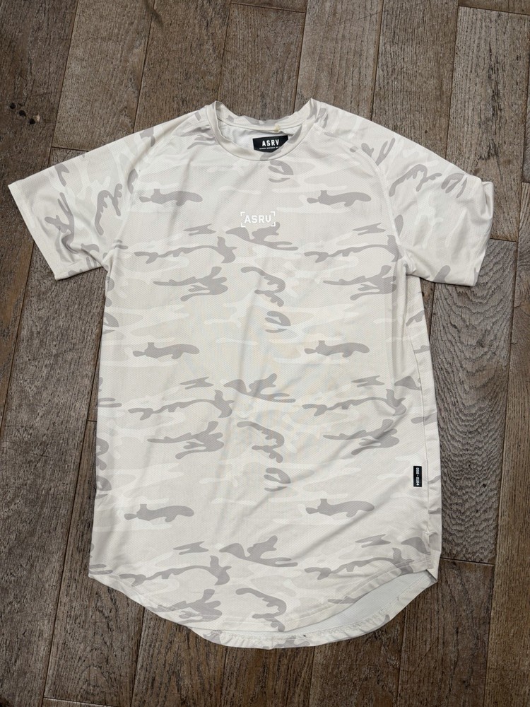 ASRV Silver-Lite DSG-0164 Camo Training T-Shirt White Gray Curved Hem Men’s M