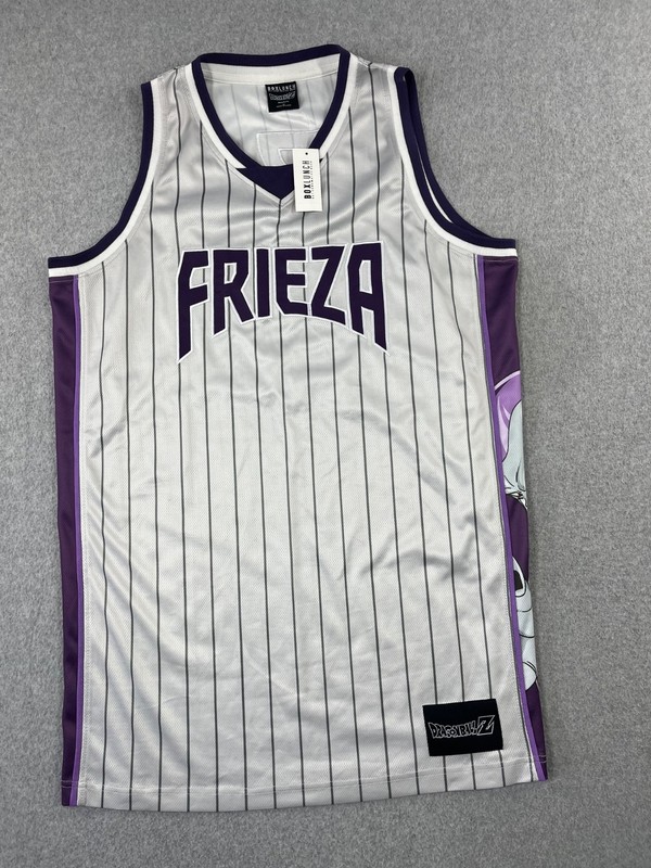 Dragon Ball Z Frieza Basketball Jersey Mens M Gray Purple Pinstripe DBZ gallery