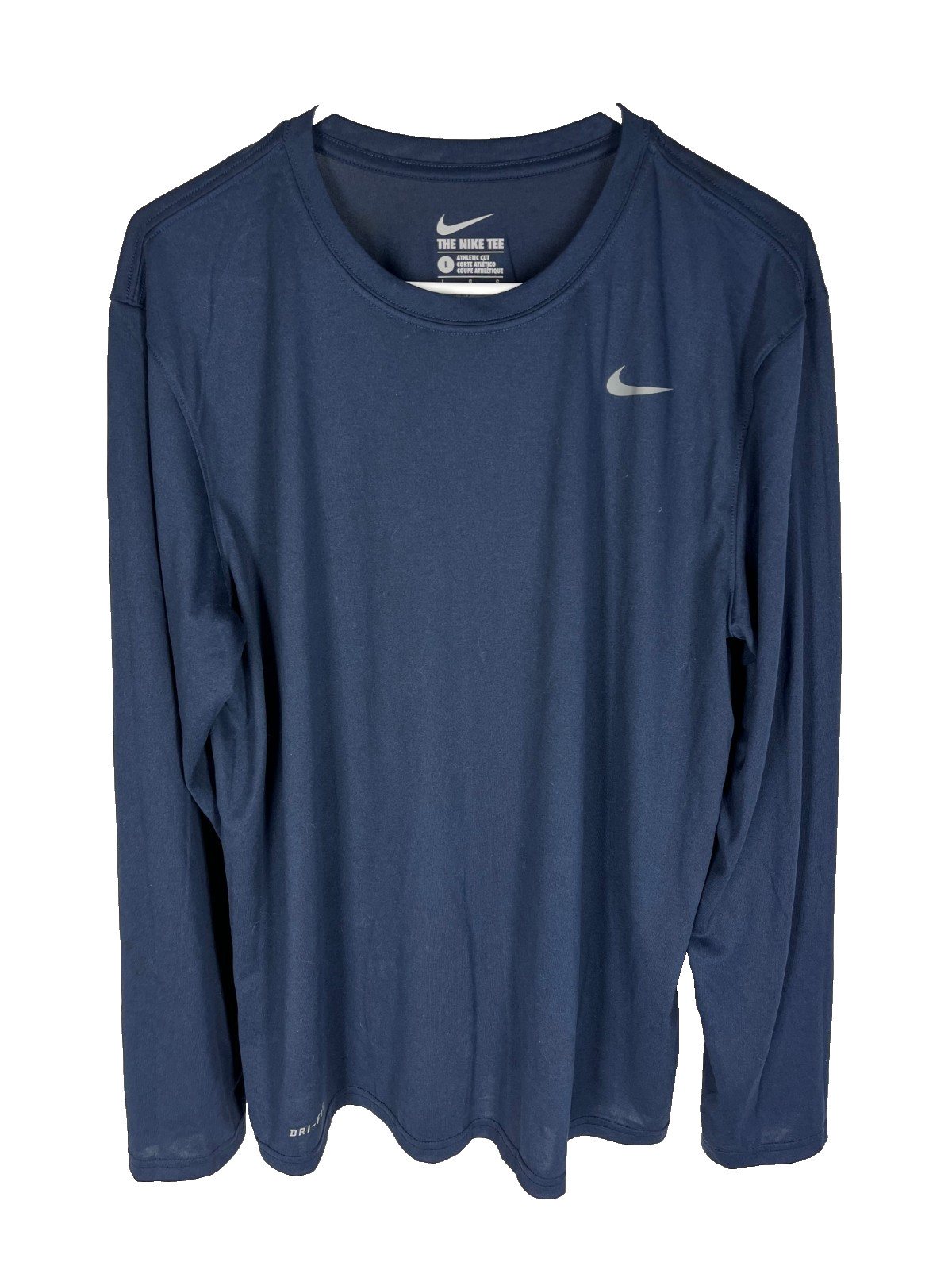 The Nike Tee Dri Fit Men’s Long Sleeve Shirt Size Large Blue Athletic Gym Top gallery
