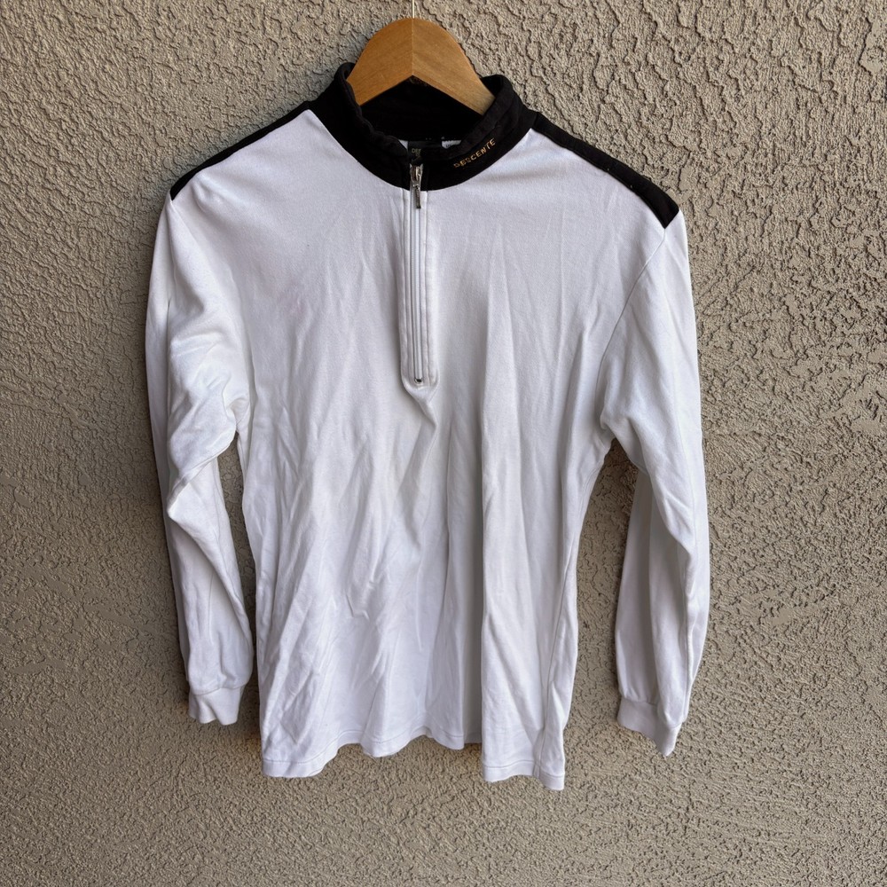 Descente Base Layer Men's M Long Sleeve 1/4 Zip Shirt Skiing White 100% Cotton