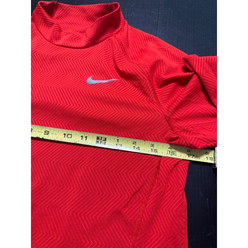 Nike Dri-FIT Mens Small Red Mock Neck Long Sleeve Chevron Training Shirt S gallery