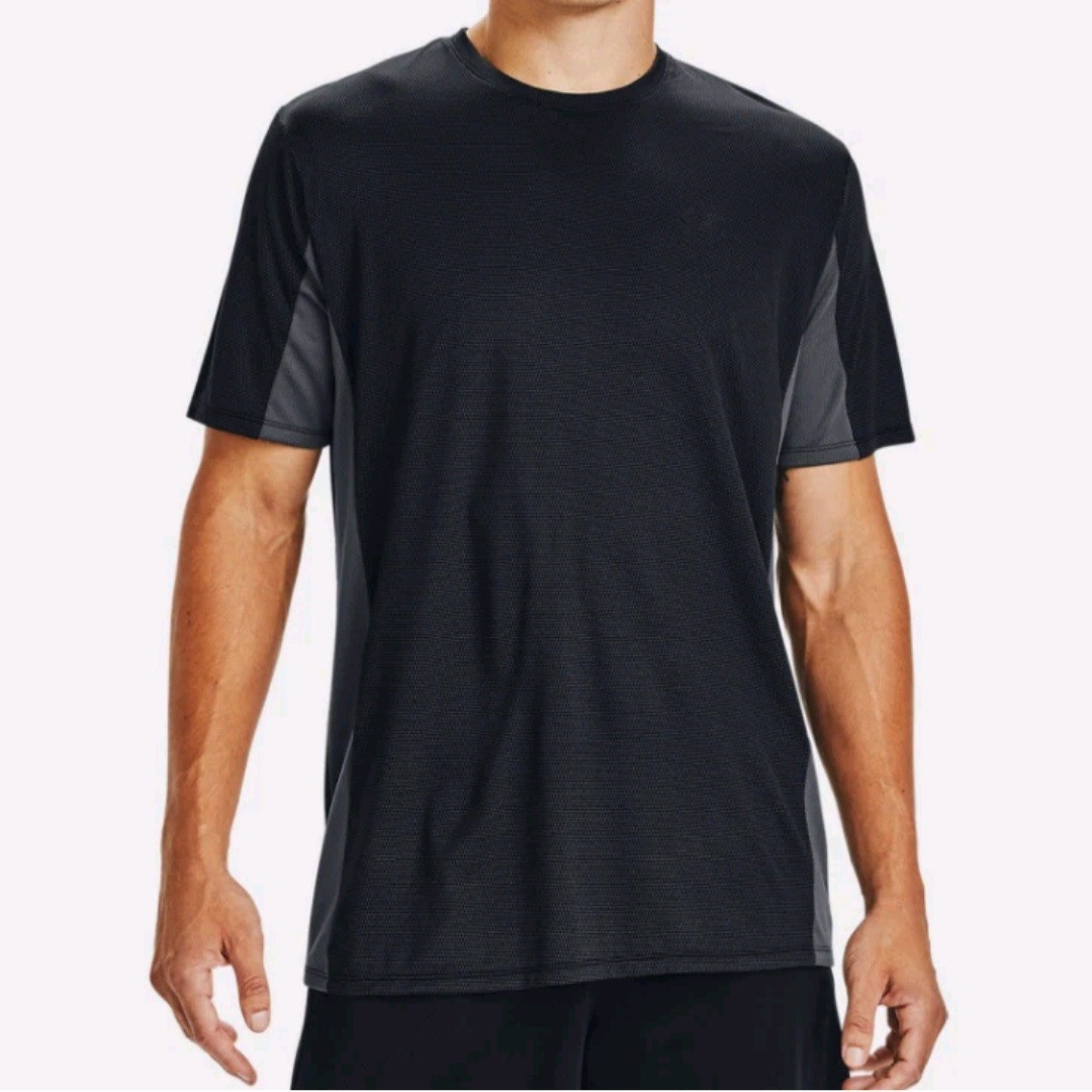 Under Armour Men's HeatGear Training Vent Workout T Shirt Black With Gray Weave gallery