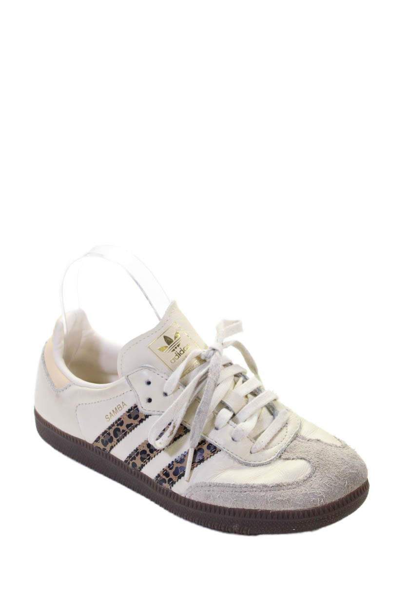 Adidas Womens Samba OG J Leopard Detail Sneakers White Brown Size 5 gallery