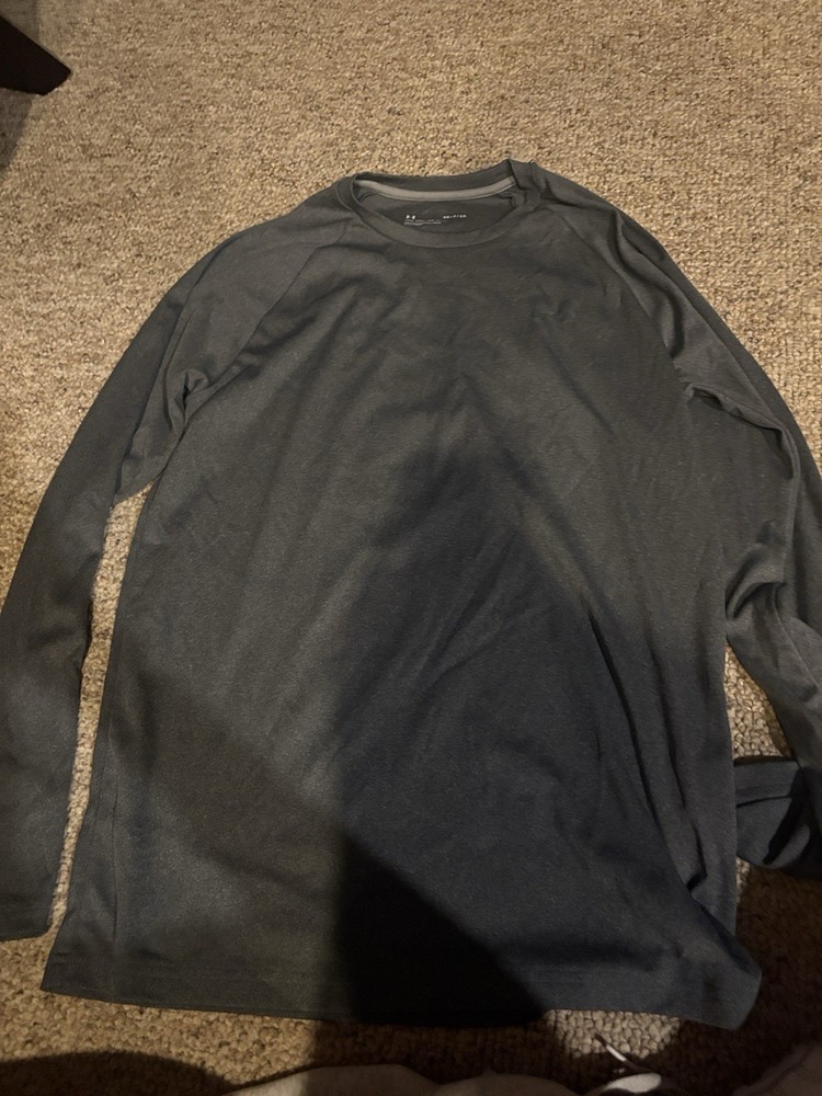 Men's Gray Lightweight Polyester Long Sleeve Crew Neck Gym Training T-Shirt S