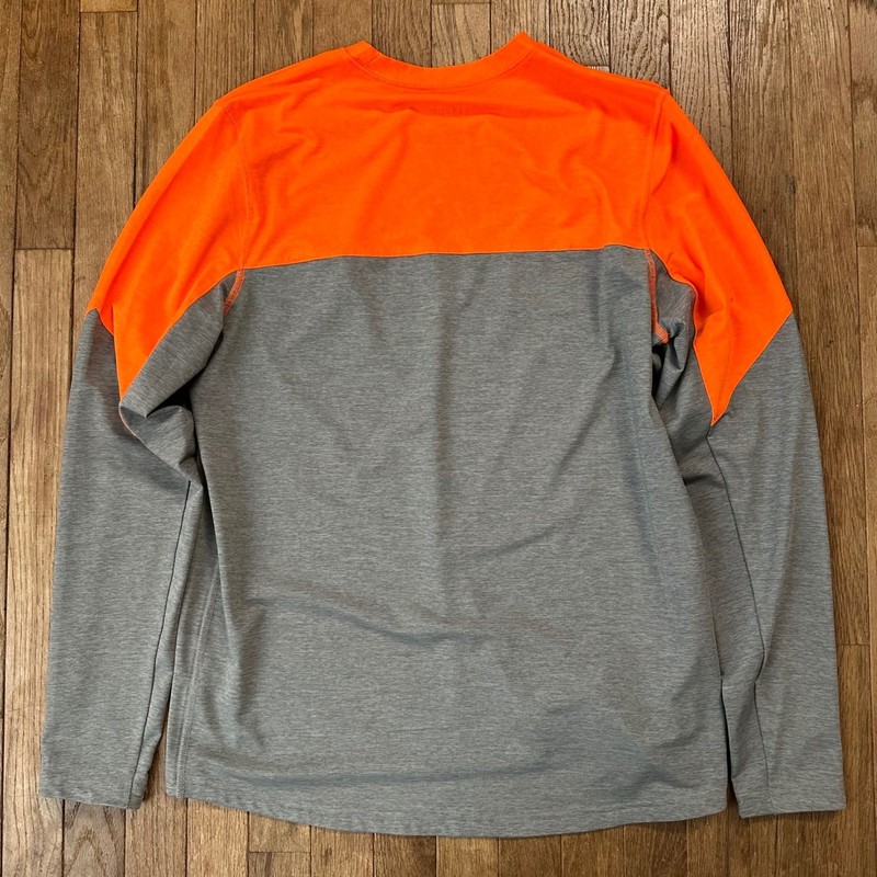 LL Bean Mens M Gorpcore Performance Long Sleeve Crew Neck Shirt Orange Gray gallery