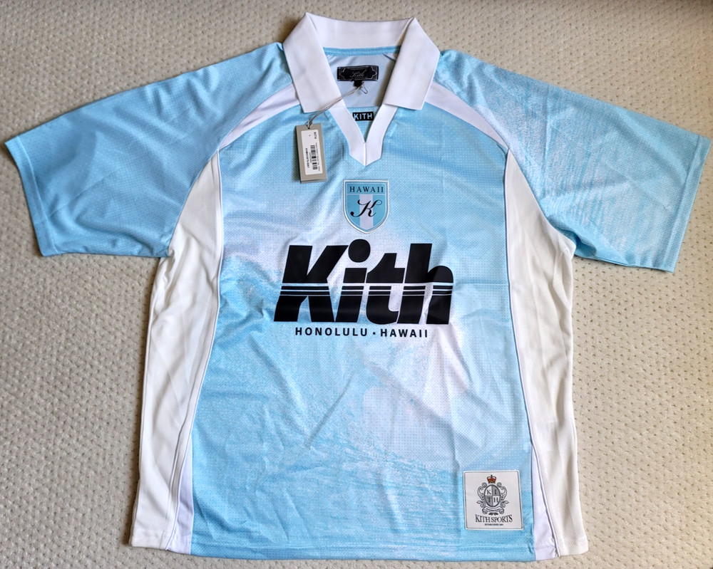 NWT KITH Hawaii Honolulu Exclusive Edison Soccer Jersey Wave Light Blue L