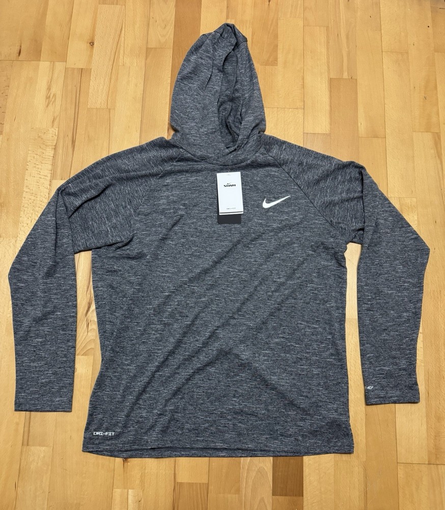 NWT New Nike Swim UPF 40+ Gray Dri-Fit Fishing Hoodie Mens Large L NESSB669-001