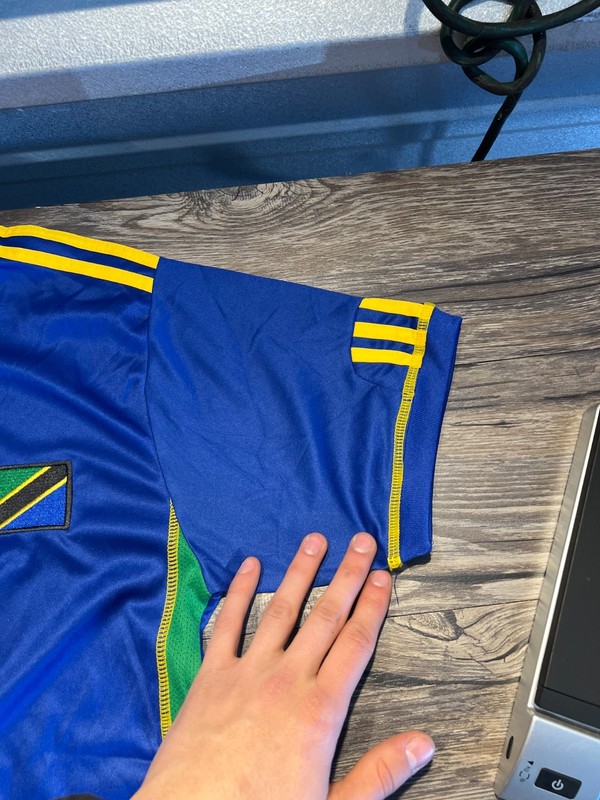 Adidas Soccer Jersey Men XXL Blue Yellow Tanzania ClimaCool Athletic Fit youth gallery