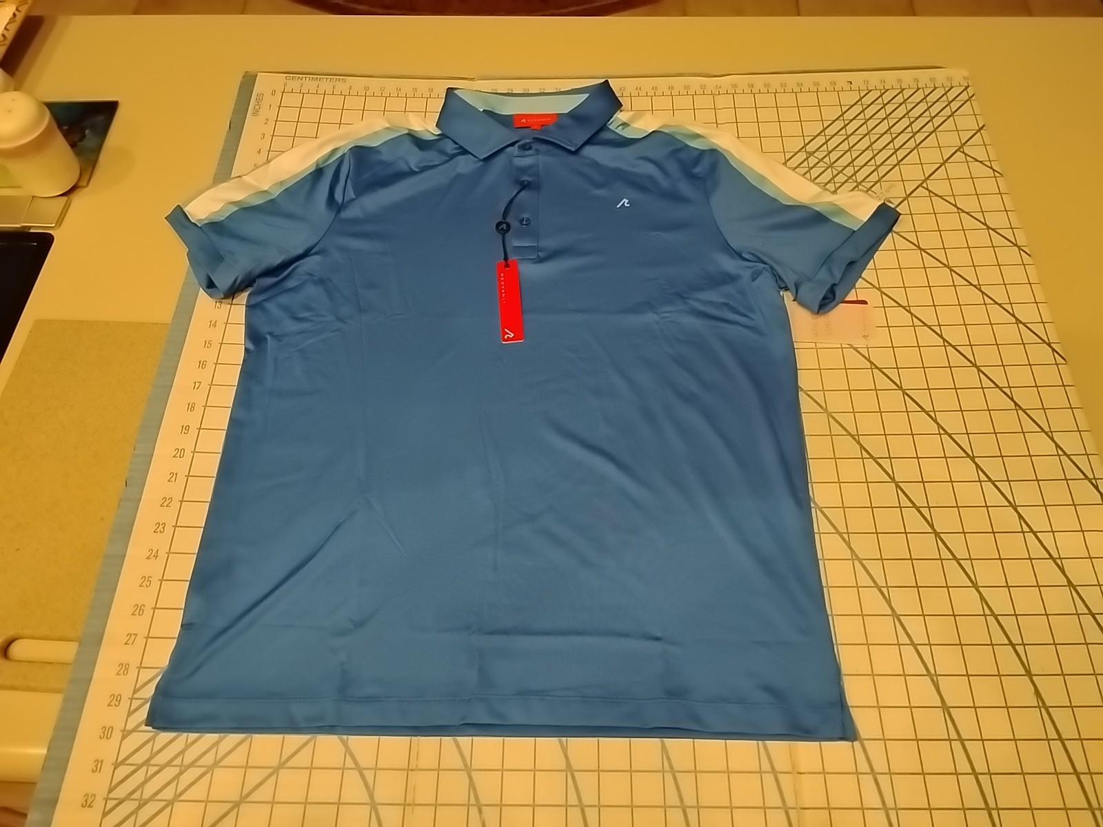 MENS LARGE ROYAL BLUE/AQUA/WHITE REDVANLY POLO SHIRT - NWT gallery