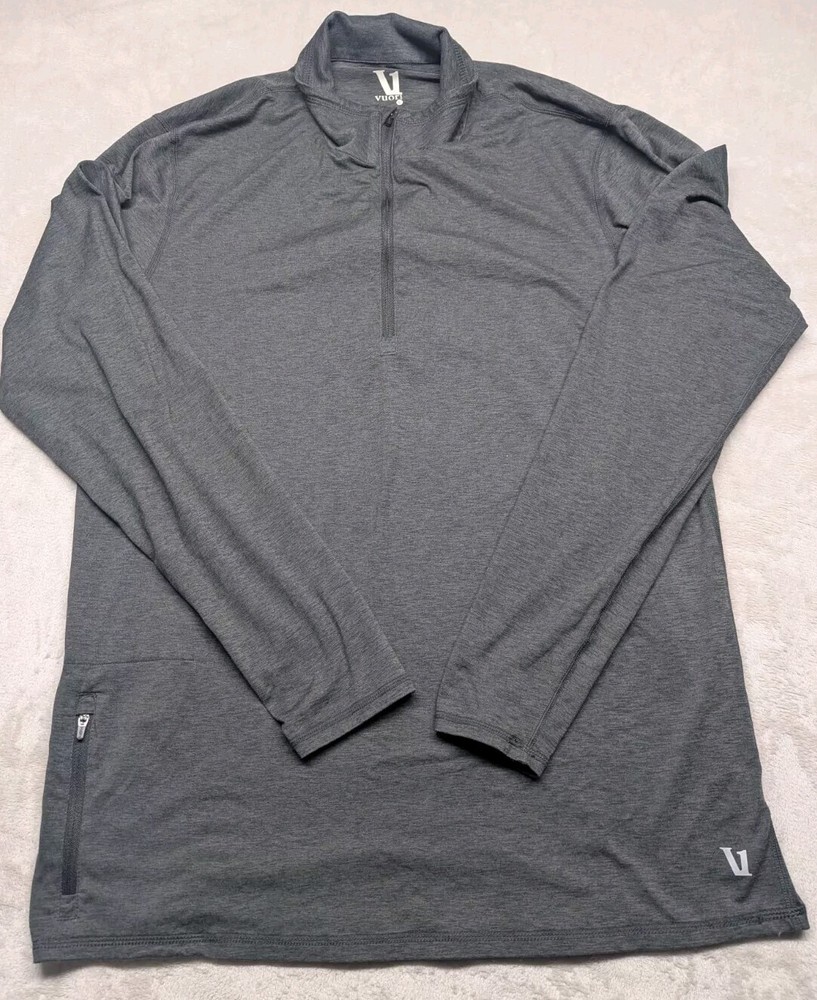 Vuori Ease Pullover Mens Large Gray Performance Half Zip Long Sleeve