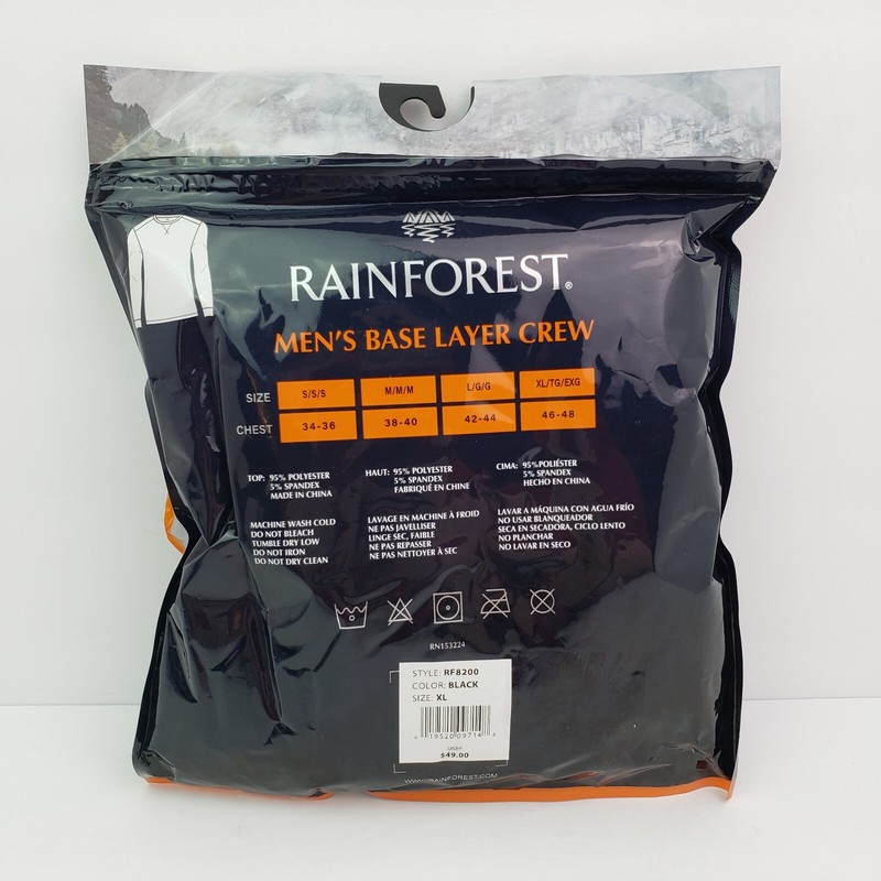 Rainforest Mens Size XL Black Base Layer Crew Long Sleeve Top Shirt RF8200 gallery