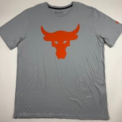 Under Armour Project Rock T Shirt Mens XXL Gray Orange Brahma Bull Gym Workout