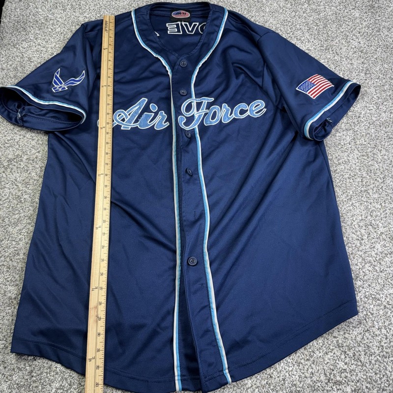 Air Force Shirt Mens Large Navy Baseball Jersey Button Up Military USAF Patch gallery