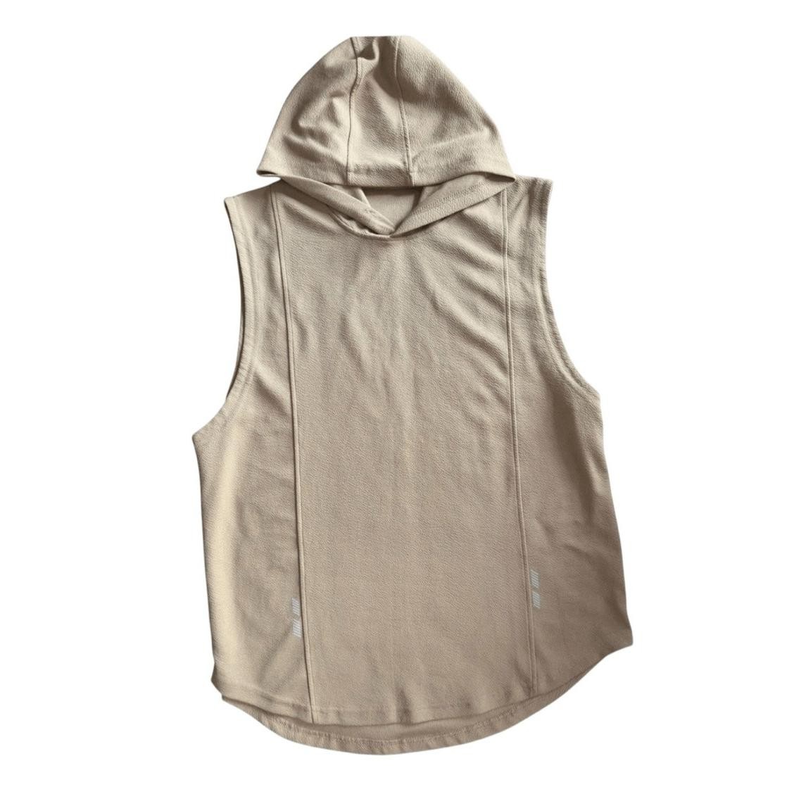 Men's Sleeveless Hooded Vest Light Beige Tan Active Performance Size XL gallery