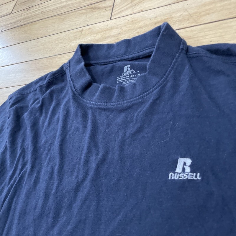 RUSSEL ATHLETIC Mock Neck Shirt Men M Blue Black Long Sleeve Baseball Sports 38" gallery
