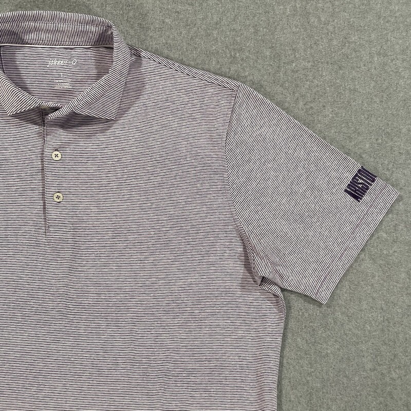Johnnie-O Short Sleeve Golf Performance Polo Purple Striped Mens Size Large EUC gallery