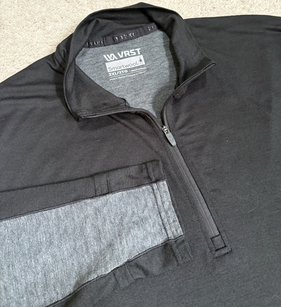 VRST x Smartwool Pullover Mens 2XL Merino Wool 1/4 Zip Base Layer Black Hiking