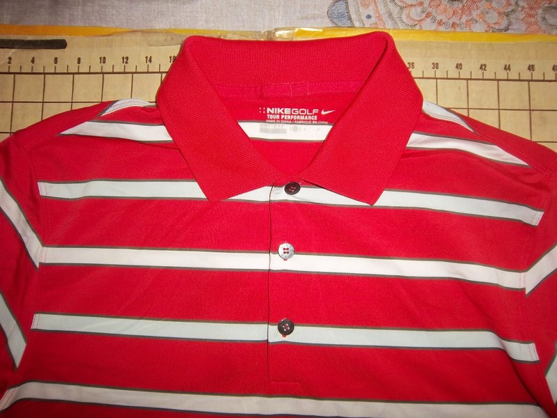 MENS SMALL NIKE GOLF RED/WHITE/GRAY STRIPES POLO SHIRT - NWT gallery