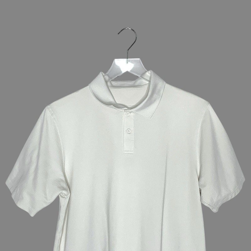 Lululemon M Mens Collared Polo Short Sleeve Shirt Gray Ecru Off White gallery